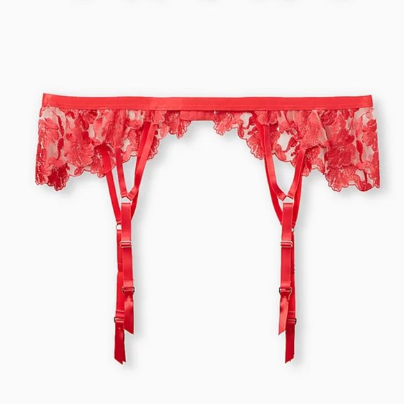 Torrid 1/2X Garter Belt Strappy Embroidered Mesh Pink Roses Plus Sexy Lingerie - Picture 1 of 4